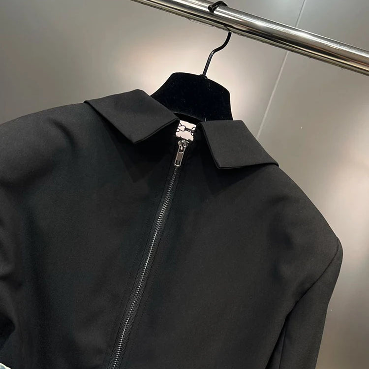 Color Patchwork Belt Casual Blazer For Women Notched Collar Long Sleeve Tunic Temperament Blazers Female Fashion Style