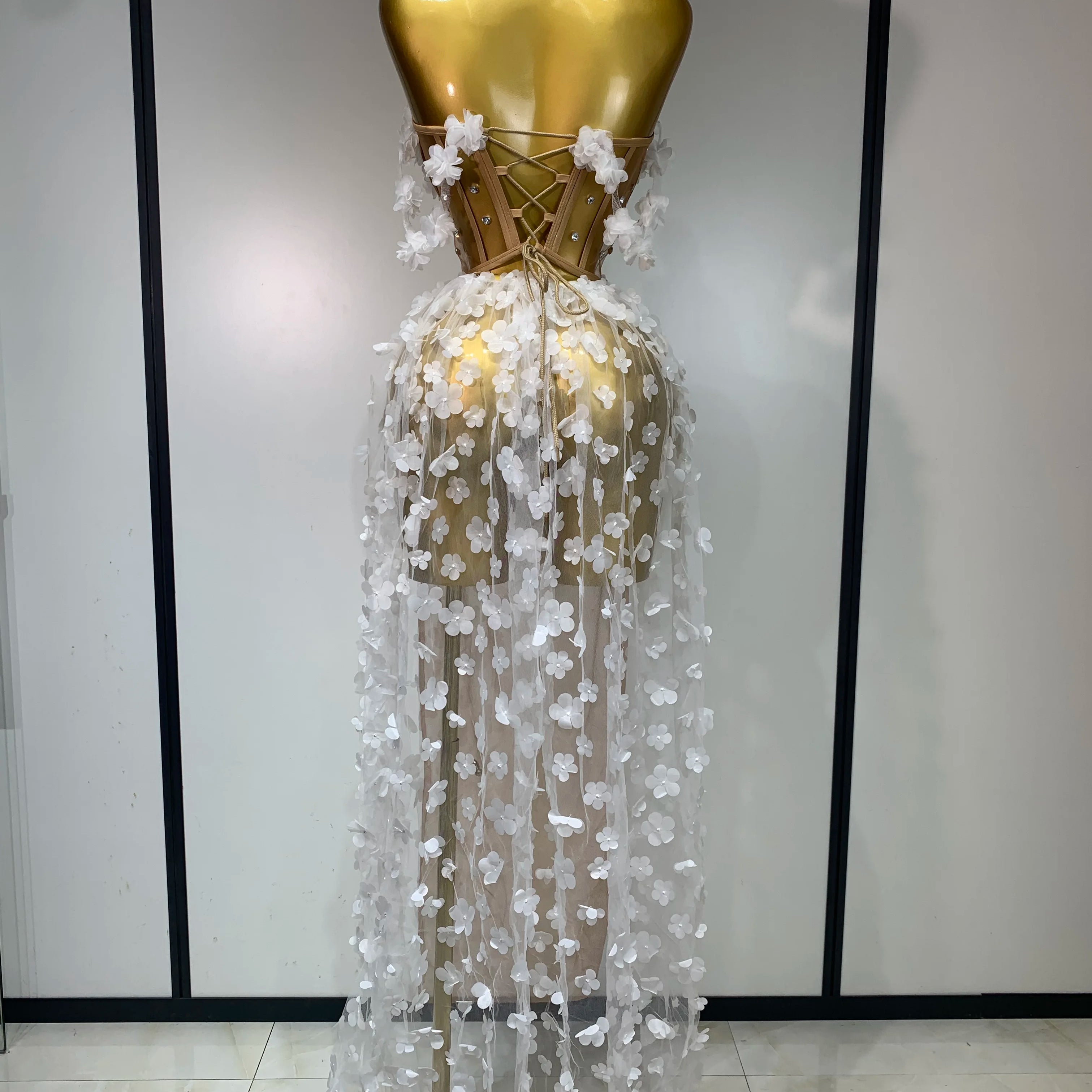 Women Sexy Elegant Party Dress Wedding Celebrate Evening Gown 2025 Mesh See Through Flowers Backless Prom Hotwife Outfit