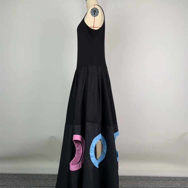 UOOZEE New Summer Women Elegant Party Evening Maxi Dresses Fashion Rainbow Printed Hollow High Waist A-line Long Dress