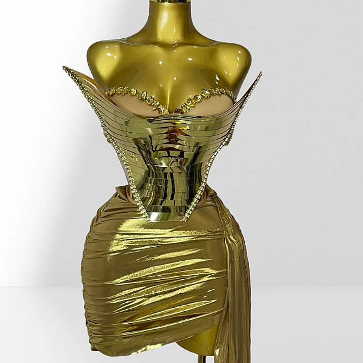 Fashionable Mirror Luxurious Rhinestone Lace -up Top And Mini Skirt Set 2 Pieces Woman Birthday Vestido Music Festival Outfit