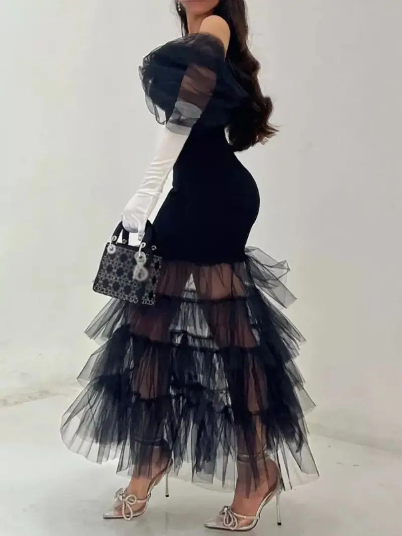 Bridal Luxury Evening Dresses Boat Neck Mermaid Half Sleeve Ankle-Length of Formal Evening Prom Dress Women