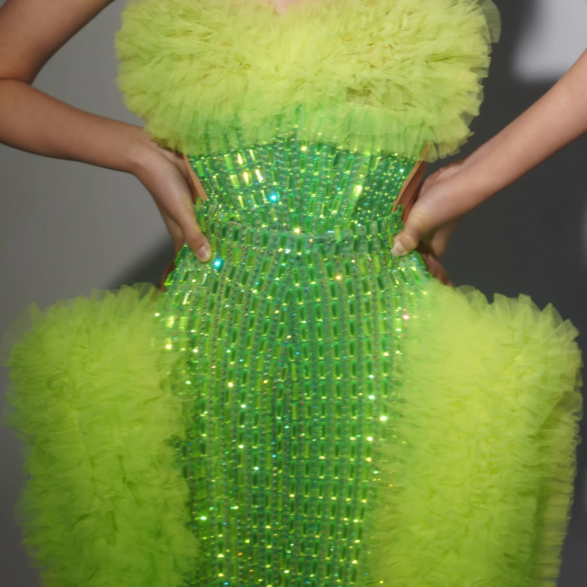 New Arrival Women Sexy Strapless 2 Pieces Ruffles Bodycon Long Dress Bar Singer Celebrate Performance Costume Stage Wear