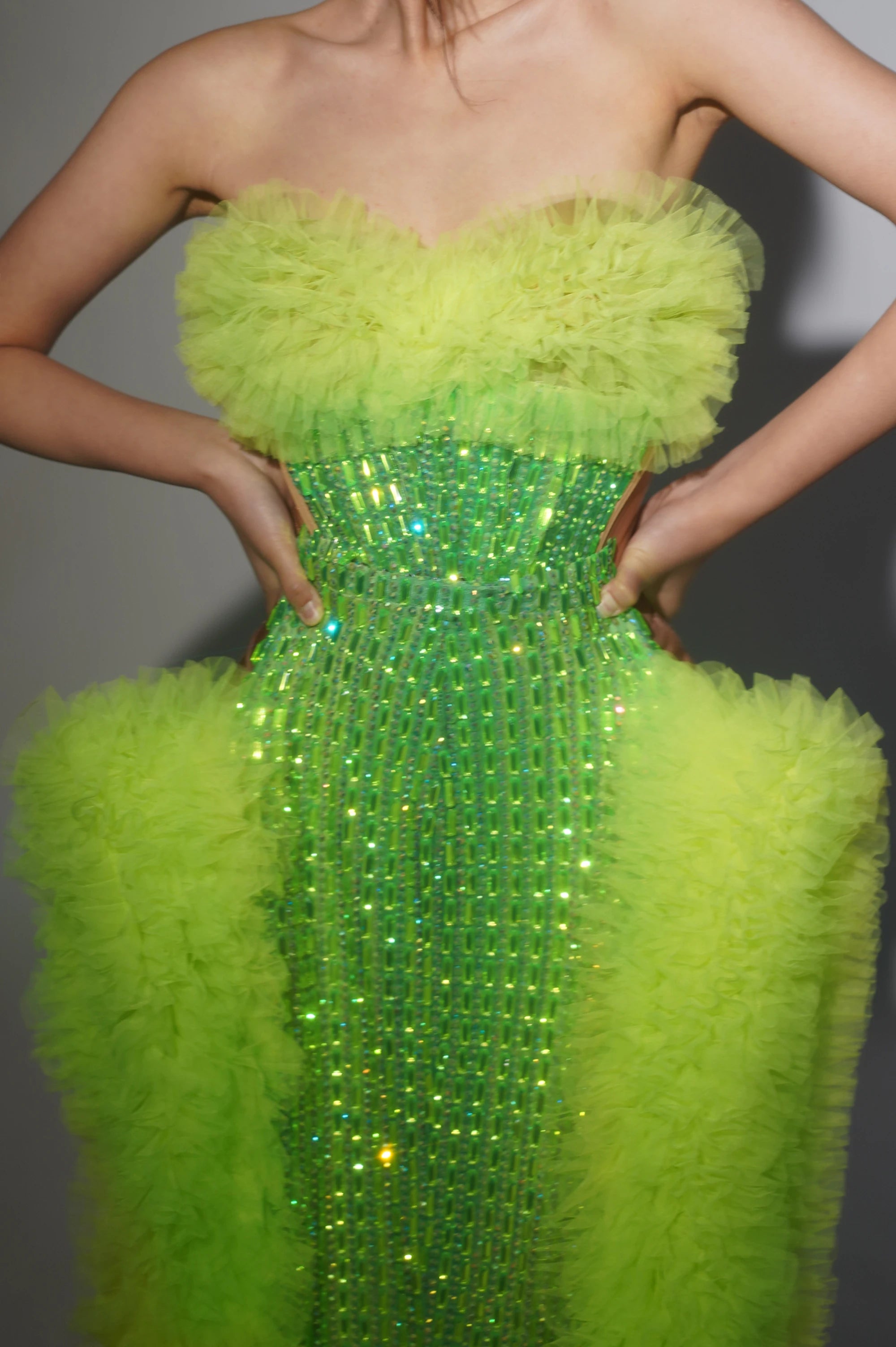 New Arrival Women Sexy Strapless 2 Pieces Ruffles Bodycon Long Dress Bar Singer Celebrate Performance Costume Stage Wear