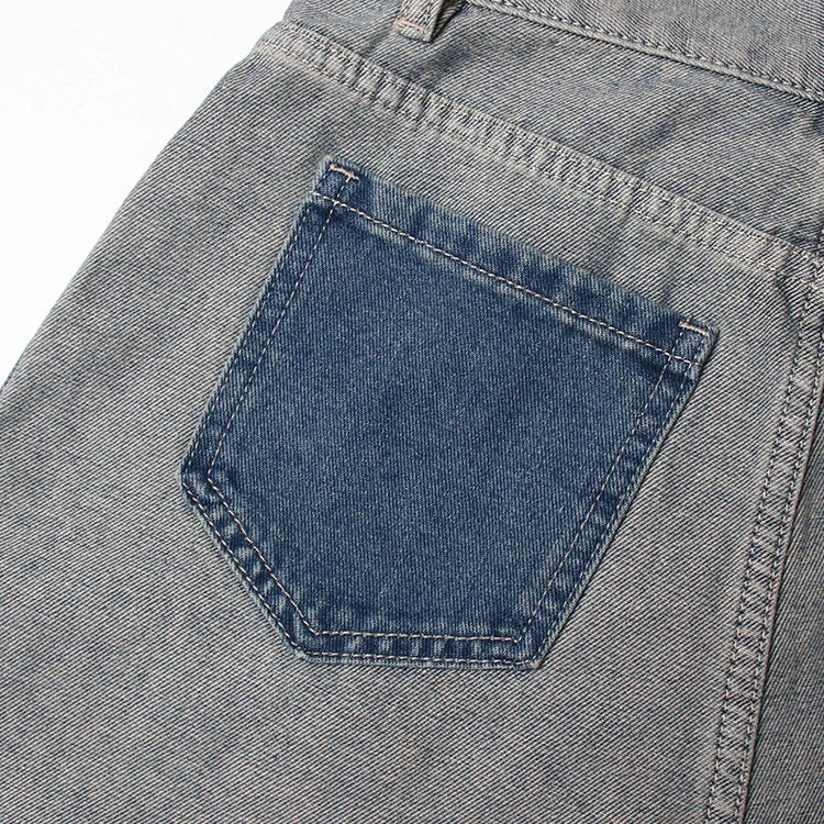 Patchwork Pockets Casual Denim Trousers For Women High Waist Spliced Button Hit Color Minimalist Loose Wide Leg Jeans Female