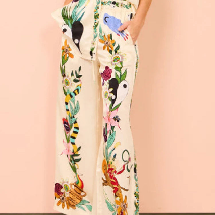 2 Piece Sets Women Outfit Summer New Bohemian Style Printing Half Sleeve Shirt Suits Fashionable Casual Loose Wide Leg Pant Set trousers