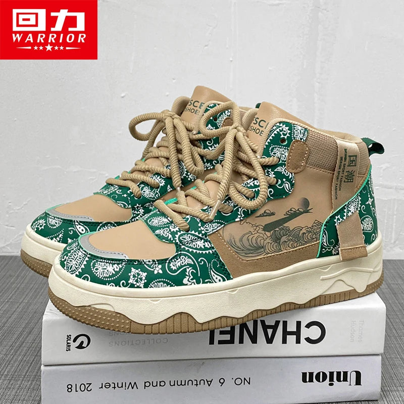 Warrior Men's Sneakers Casual Leather Skateboar Shoes - Fashion High Top Shoes For Men Para Walking Sneaker