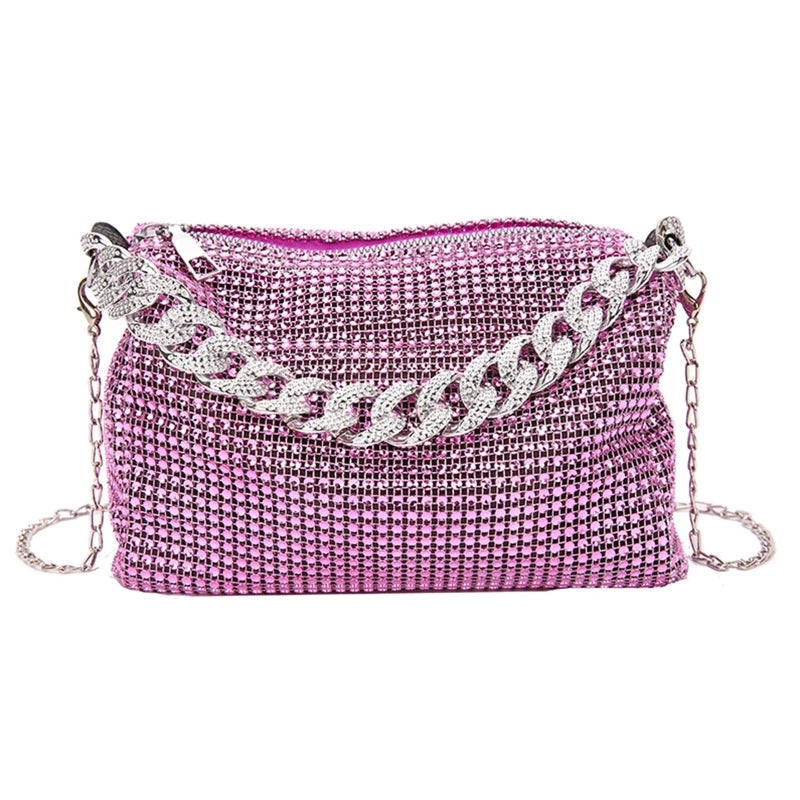 Rhinestone Crossbody Bag Handbag Women Evening Bag Sparkling Handbag for Masquerades Party Purple