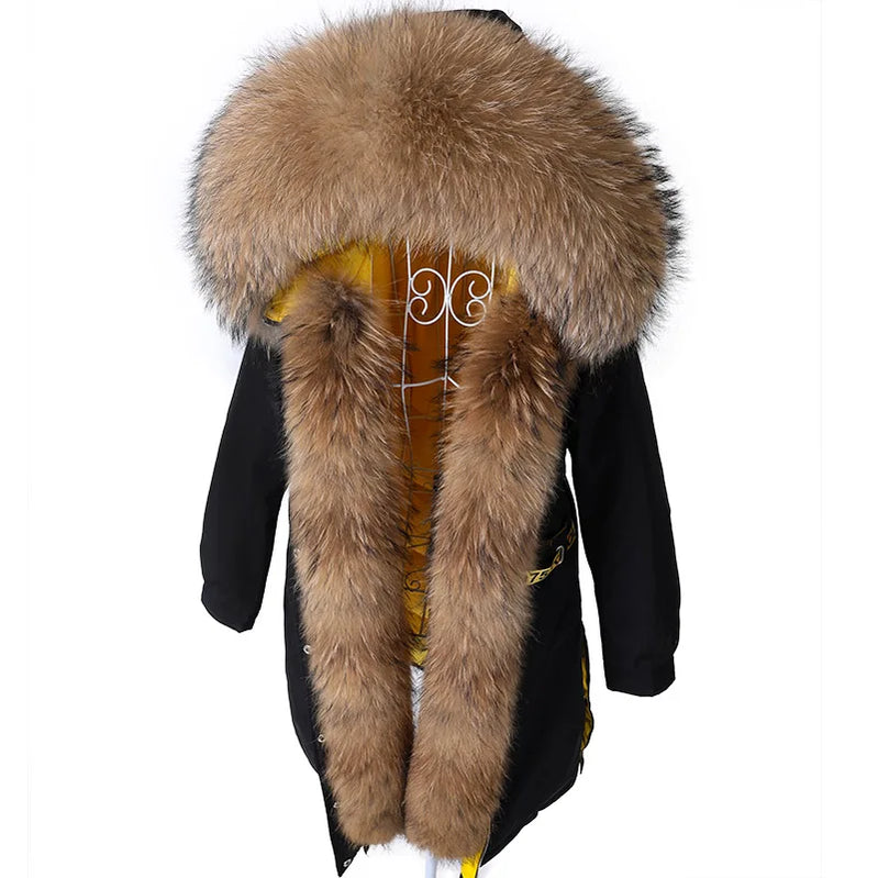 Real Fur Down Jacket Women Long Coat Warm Outwear Big Fur Collar Luxury Female Clothes Parkas Puffer Jacket 2
