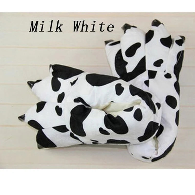 Winter Warm Soft Indoor Floor Slippers Women Men Shoes Paw Funny Animal Christmas Monster Dinosaur Claw Plush Home cow