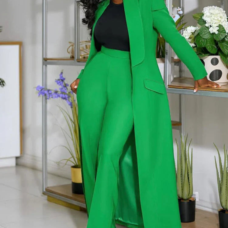 CM.YAYA Women's Set Full Sleeve X-Long Blazer Coat+ Long Pant Suit 2025 Spring Streetwear Two 2 Piece Set Africa OL Work Outfits