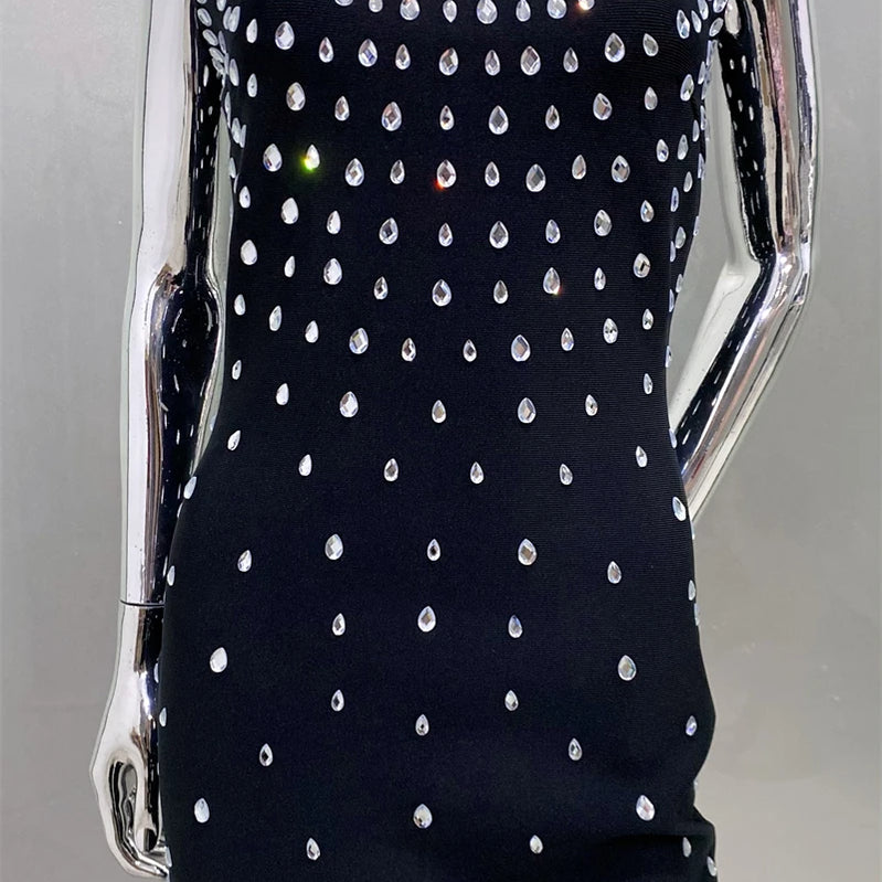 Luxury Diamonds Sexy Square Collar Package Hips Bandage Dress  Fashion Woman Evening dress Celebrity Cocktail Party Outfit