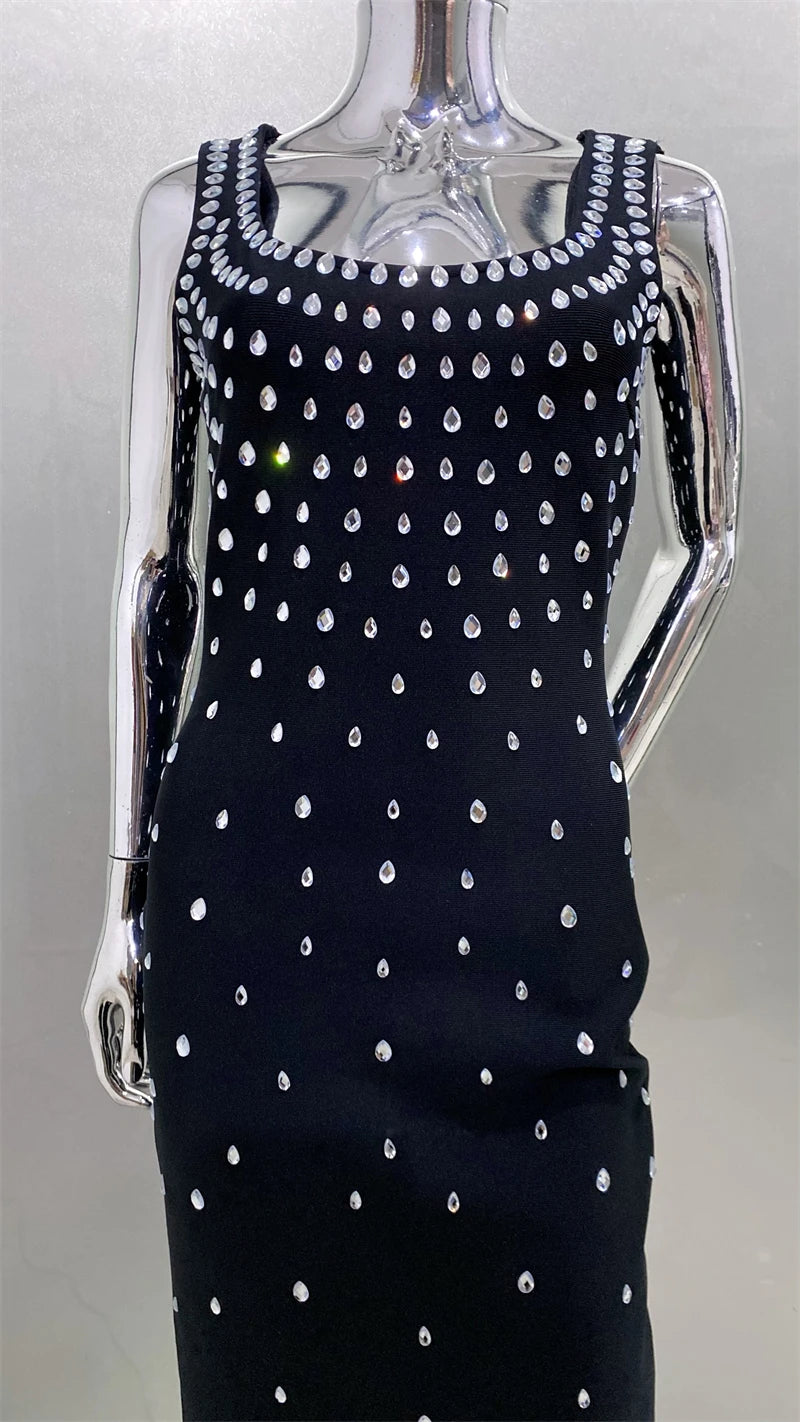 Luxury Diamonds Sexy Square Collar Package Hips Bandage Dress  Fashion Woman Evening dress Celebrity Cocktail Party Outfit