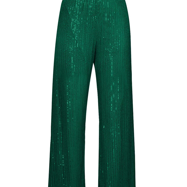 Tossy Sparkly Two-piece Set Party Outfits For Womens Sequin Top Blouse Shirt And Pants Suit Female Luxury Evening Tracksuit New Green Trousers