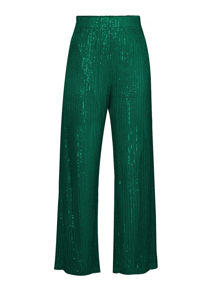 Tossy Sparkly Two-piece Set Party Outfits For Womens Sequin Top Blouse Shirt And Pants Suit Female Luxury Evening Tracksuit New Green Trousers
