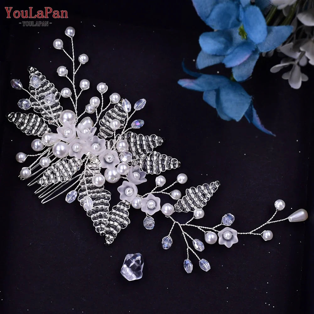 YouLaPan HP135 Pearl Woman Hair Comb Bridal Tiara Headdress Wedding Accessories Jewelry Bride Hair Clip Bridesmaid Headpiece