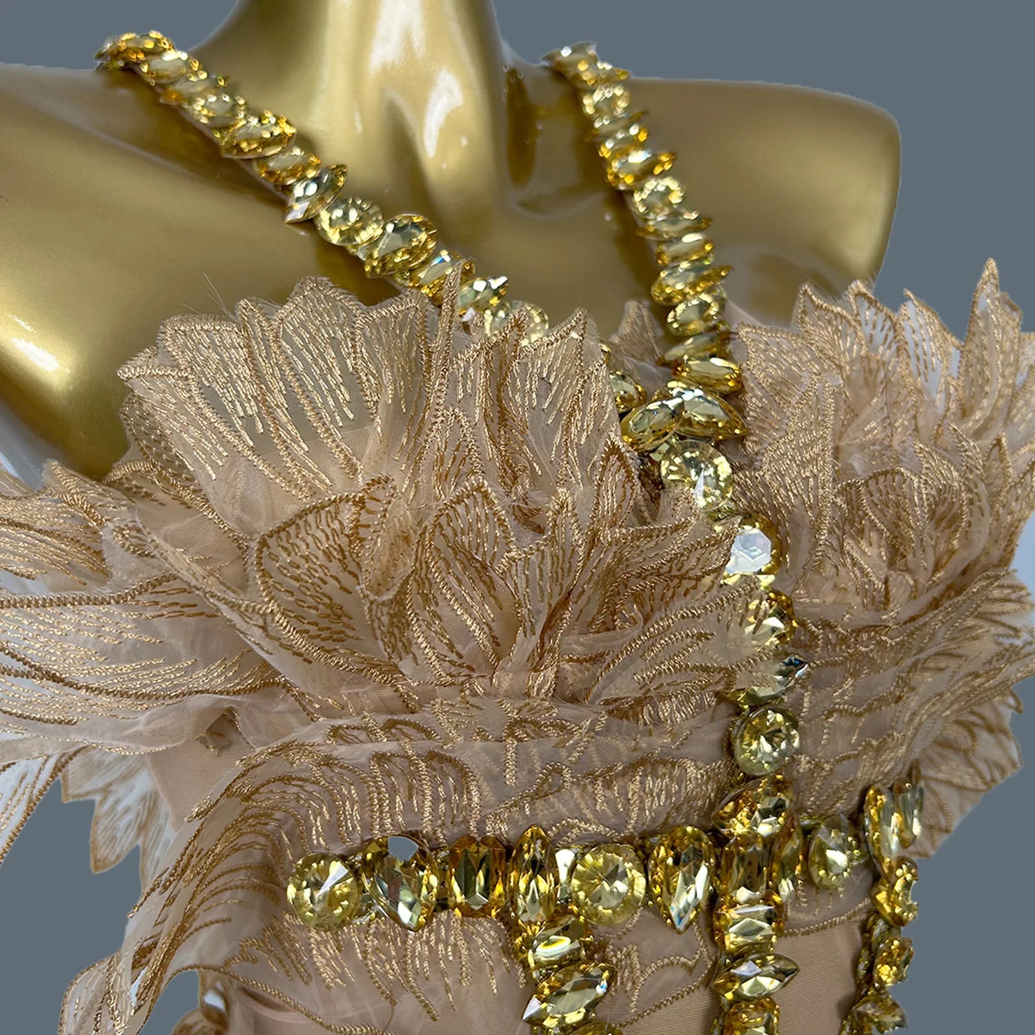 Women Celebrity Sexy Wing Beading Diamonds Gold Short Dress Wedding Party Prom Nightclub Sparkly Gowns Vestido 2024 Jinchan