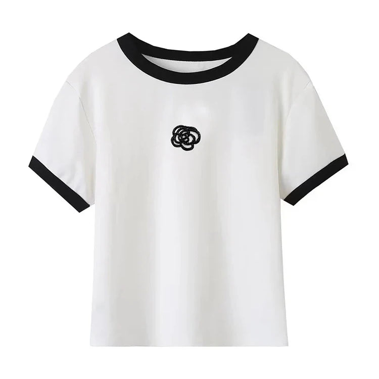 Summer Short Sleeved Stereo Flower T-Shirts Woman Clothes Ropa De Mujer New O Neck Y2k Fashion Top Female White T Shirt