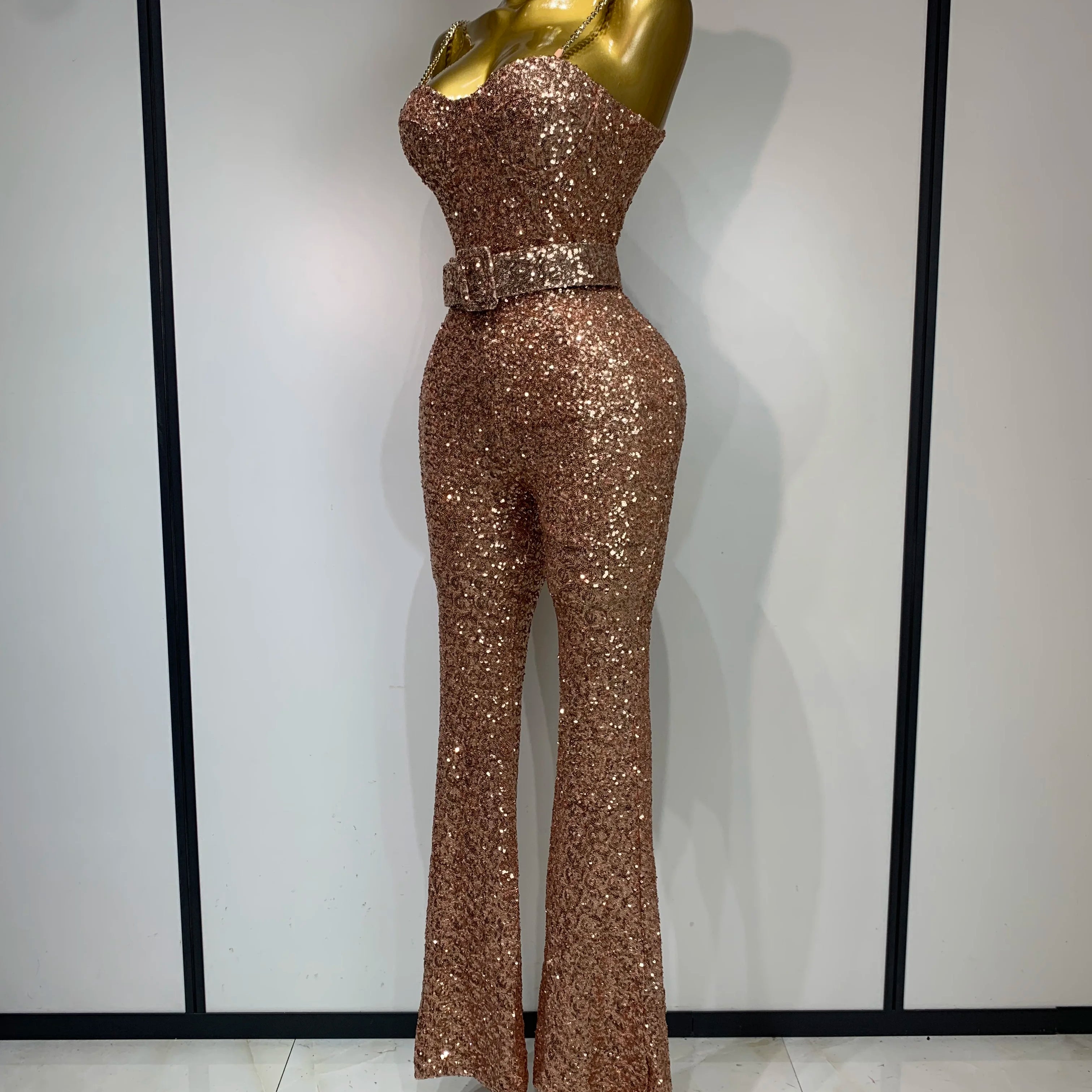 Women Sexy Backless Sleeveless Sequin Bodycon Jumpsuit Celebrity Elegant Evening Party Luxury Birthday Nightclub Outfit