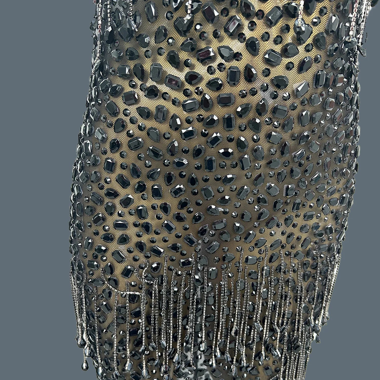 Black Tassel Sparkly Crystals Deep V Neck Evening Gown Low-cut Long Dress Birthday Celebrate Party Photo Shoot Wear Wulongweibo