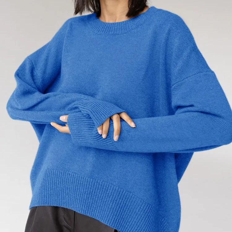 Basic Sweaters For Women Oversize O Neck Knitted Pullovers Autumn Winter Loose Tops Women's Jumper Light Blue Sweaters Oversized Royalblue