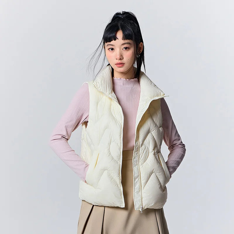 Down Vest Women Design Love Sweet Slim Winter New Stand Collar Three-proof Jacket