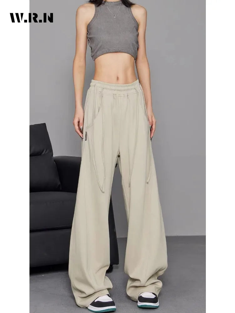 Women's Y2K Wide Leg Elastic Waist Drawstring Baggy Pants Casual Daily Joggers Trousers Vintage Street Mopping Sweatpant