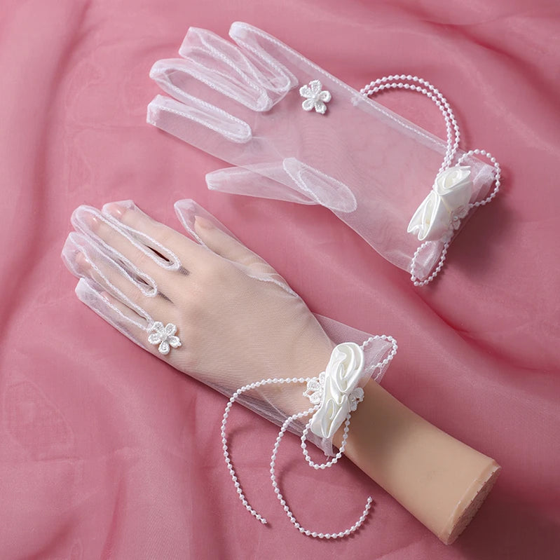 New super fairy white lace tulle long bridal photo wholesale gloves ST-0014-A
