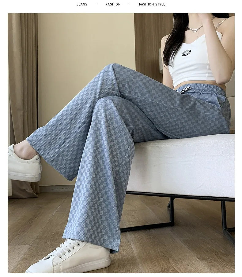 Summer Ice Silk Pants Women's Thin, High Waist, Casual Loose, Slim and Slimming Feeling, Floor Dragging Wide Legged Pants