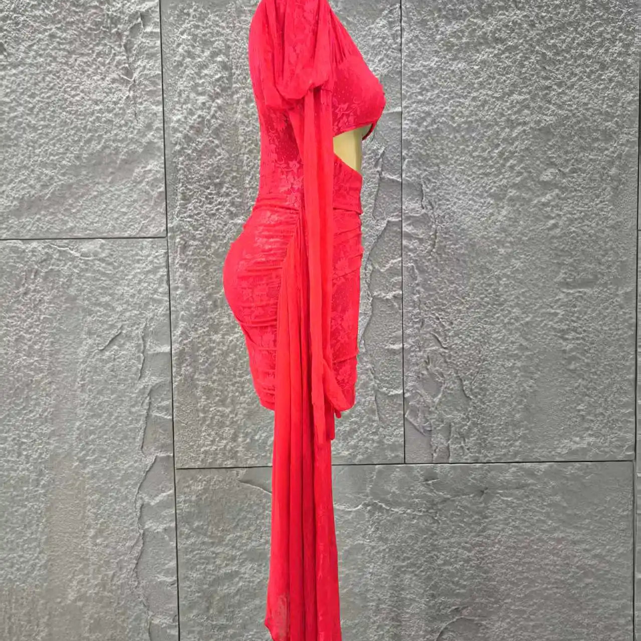 Red Color Christmas Style Women Long Sleeve Sexy Keyholes Bodycon Mini Dress Nightclub Party Celebrate Wedding Outfit