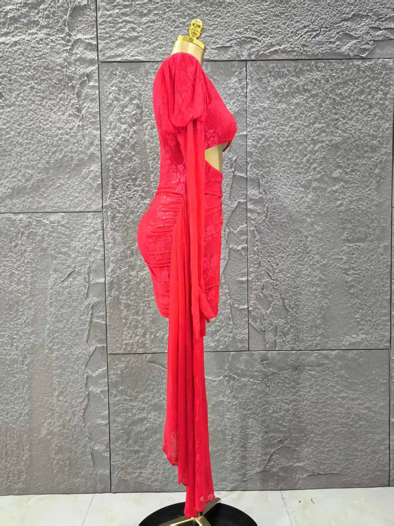 Red Color Christmas Style Women Long Sleeve Sexy Keyholes Bodycon Mini Dress Nightclub Party Celebrate Wedding Outfit