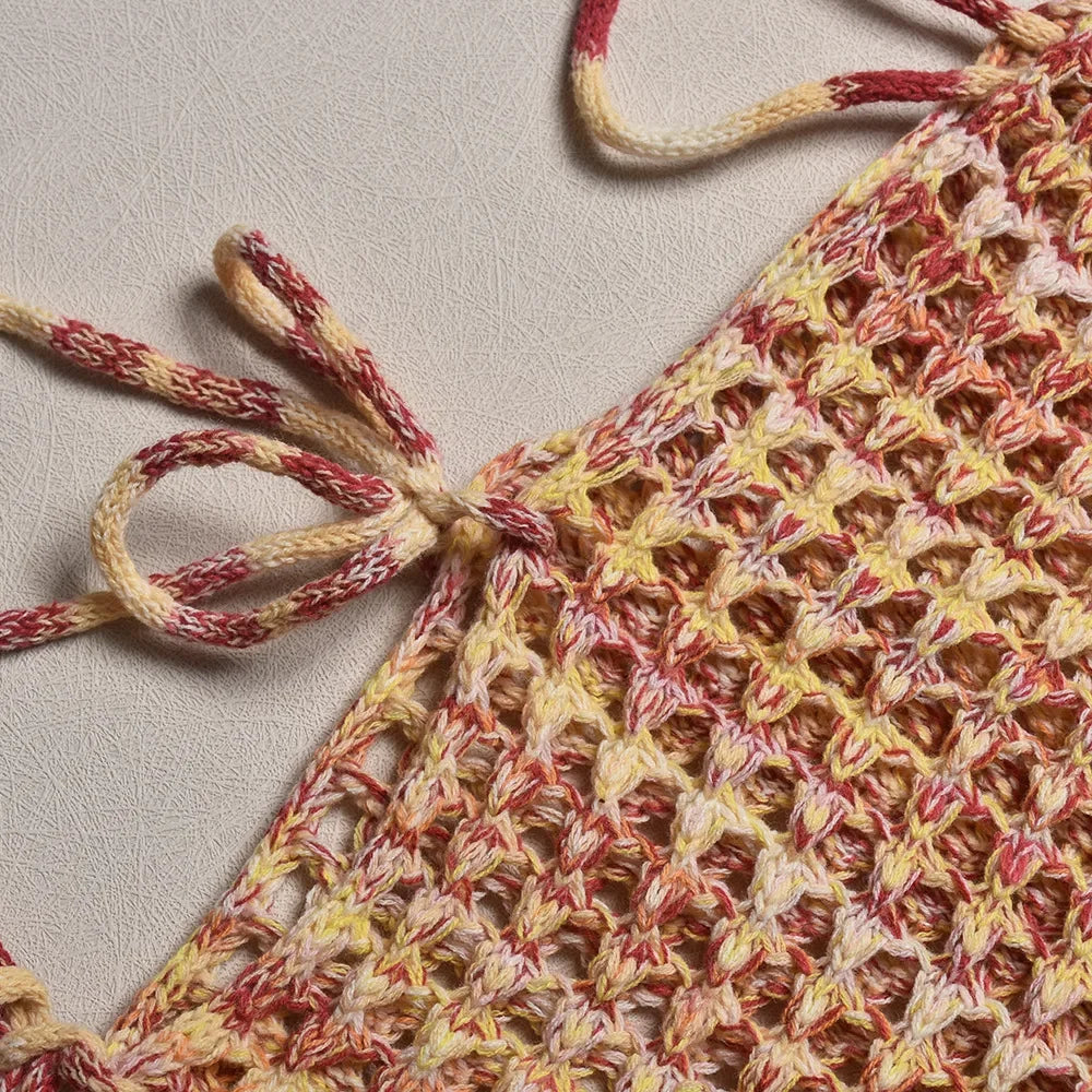 Colorful Crochet Knitted Women Summer Beach Maxi Skirt Hollow Out Side Split Lace Up High Waist Stretch Holiday Bikini Cover Ups