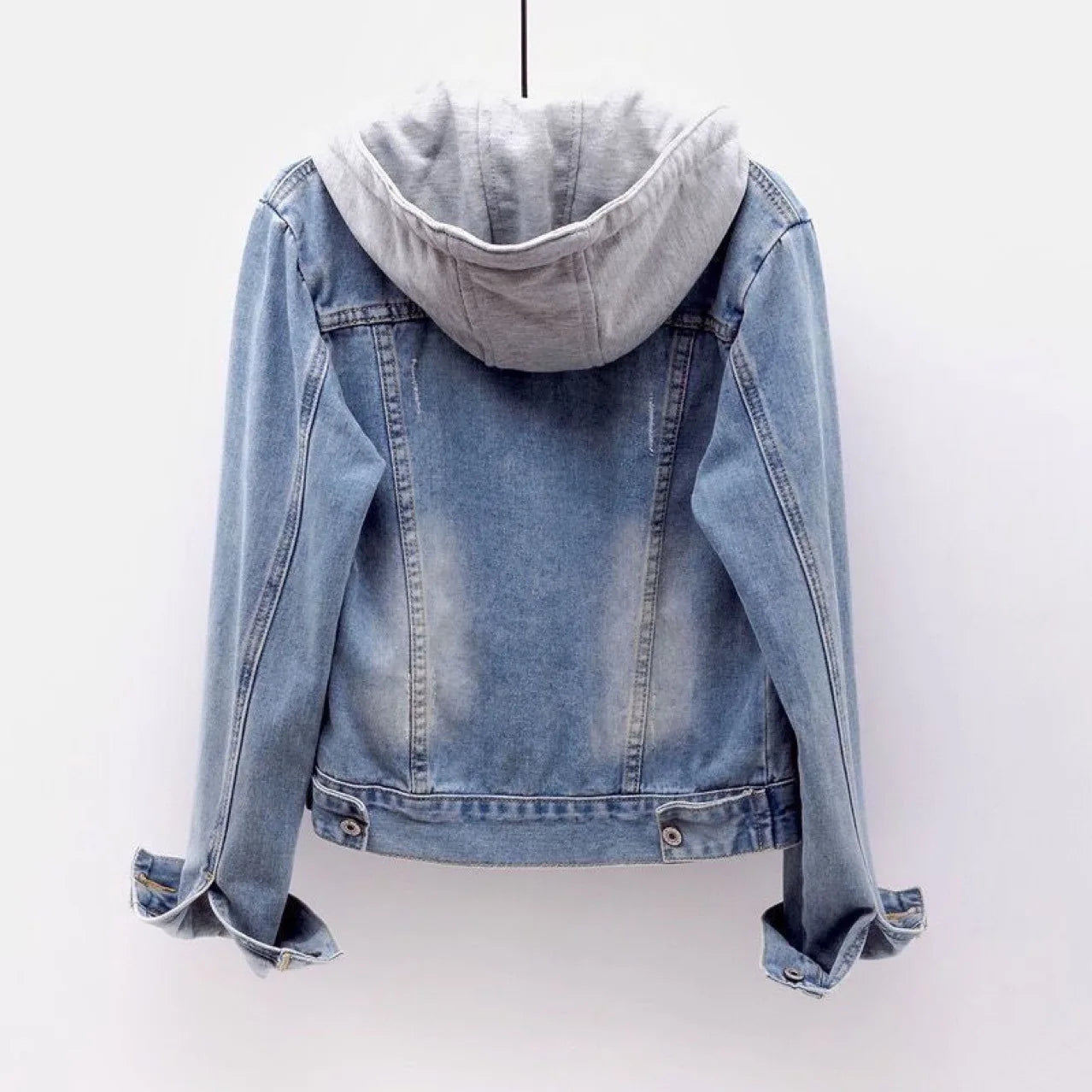 Denim Jacket Woman Hooded Short Style Clothing Retro Topcoat Pocket Buttons Long Sleeved Warm Tops Loose Fitting Autumn Winter