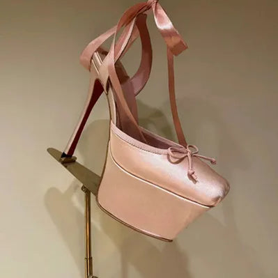 Women Lace-Up High Heeled Shoes for Woman's Square Toe Thin Heels Platform Pumps Mujer Pleated Slingback Wedding Luxury Sandals