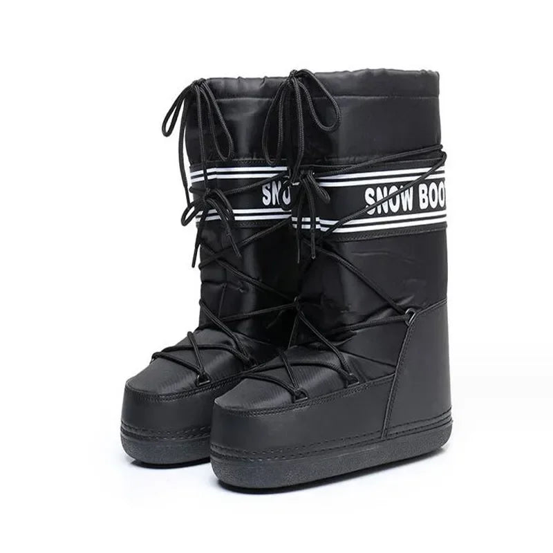 Winter Snow Boots Fashion space boots Thick Faux Fur fluffy Lace-Up Warm Waterproof Rubber Plush style lunar shoes Girls Booties black 01