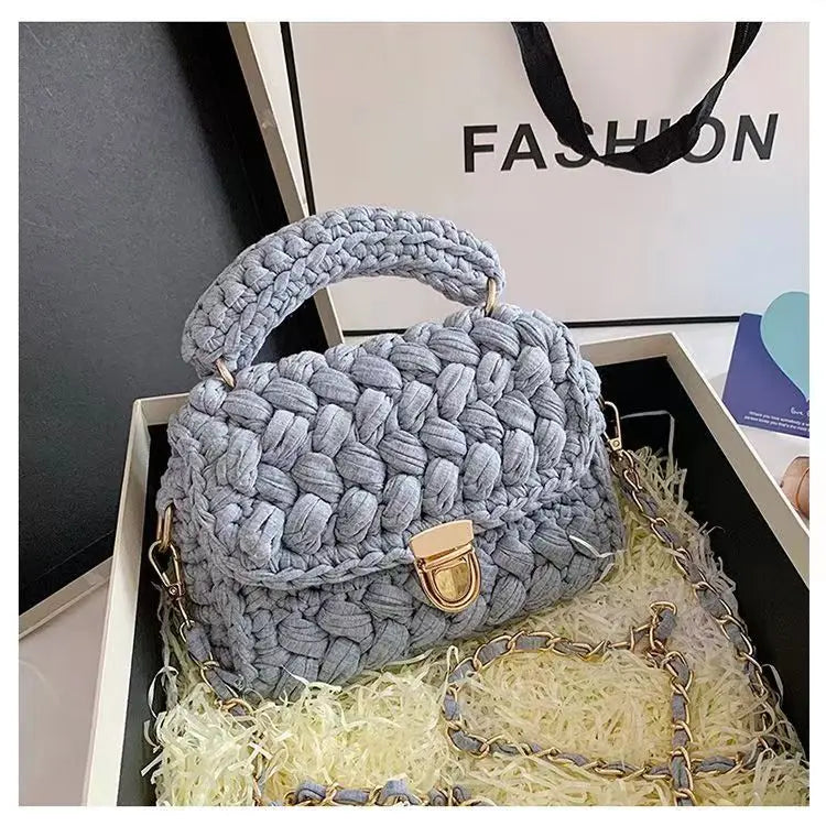 DIY Knitted Handbag Wallet Fashion Rope Woven Ladies Handbag Designer Casual Chain Shoulder Messenger Bag gray