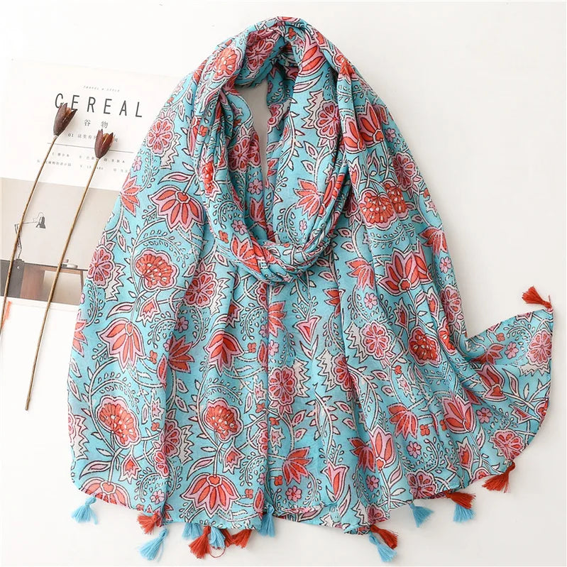 2023 Fashion Paisley Abstract Floral Tassel Viscose Shawl Scarf Lady High Quality Wrap Thin Pashmina Stole Muslim Hijab 180*90Cm 33