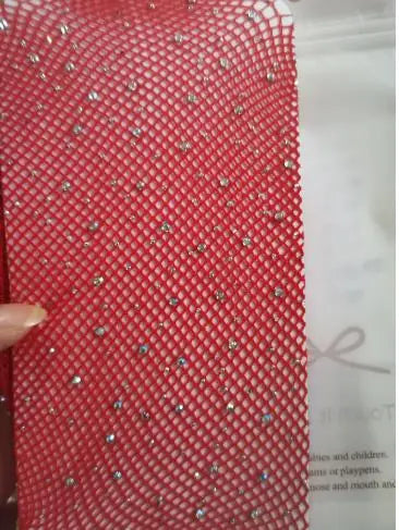 Fishnet Diamond Pantyhose Women Sexy Fashion Shiny Net Tights Female Slim Rhinestone Mesh Nylon Stockings Tights Red One Size