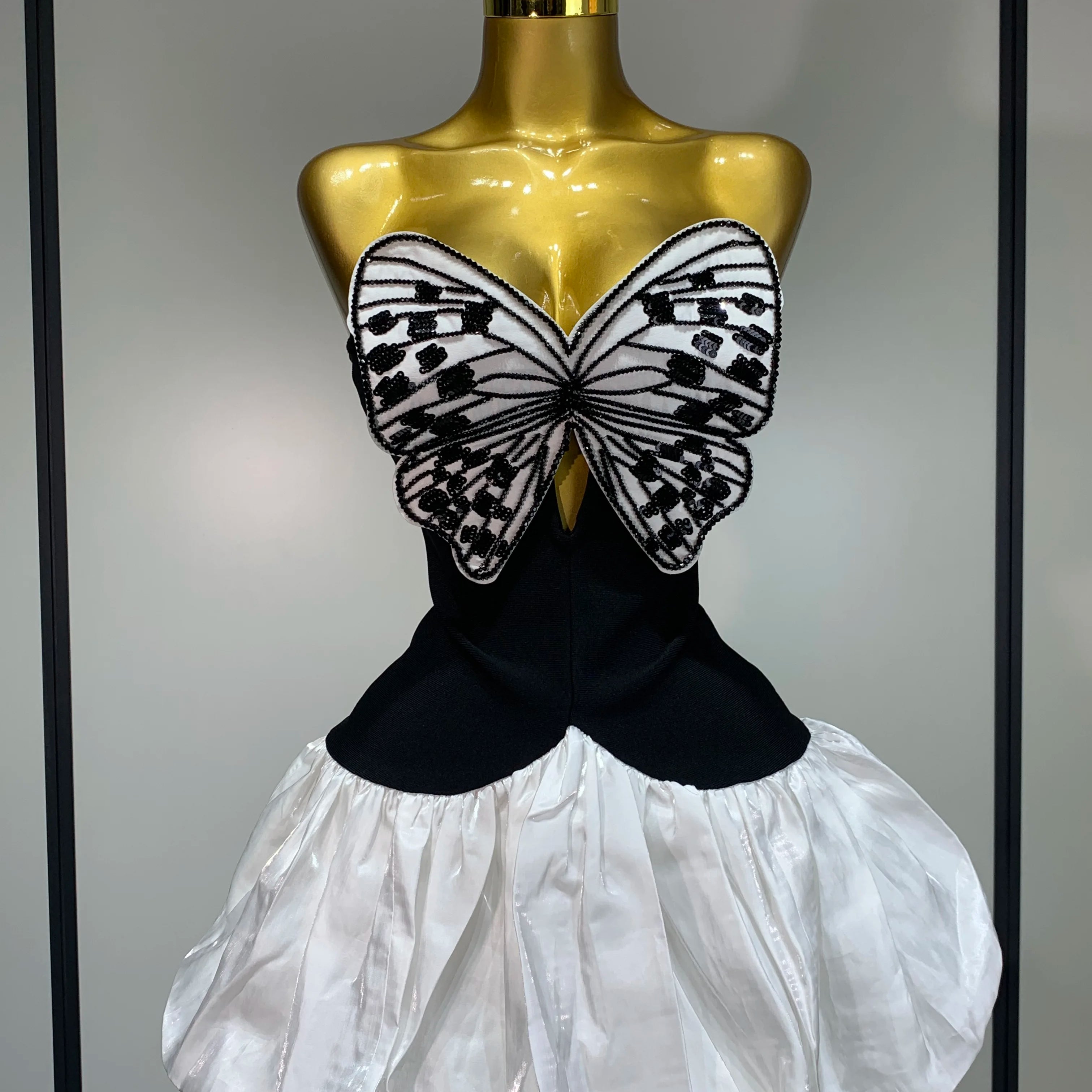 Elegant Evening Party Bandage Dress Sexy Backless Butterfly Sequin Designer Women Luxury Birthday Celebrity Fashion Show Dresses
