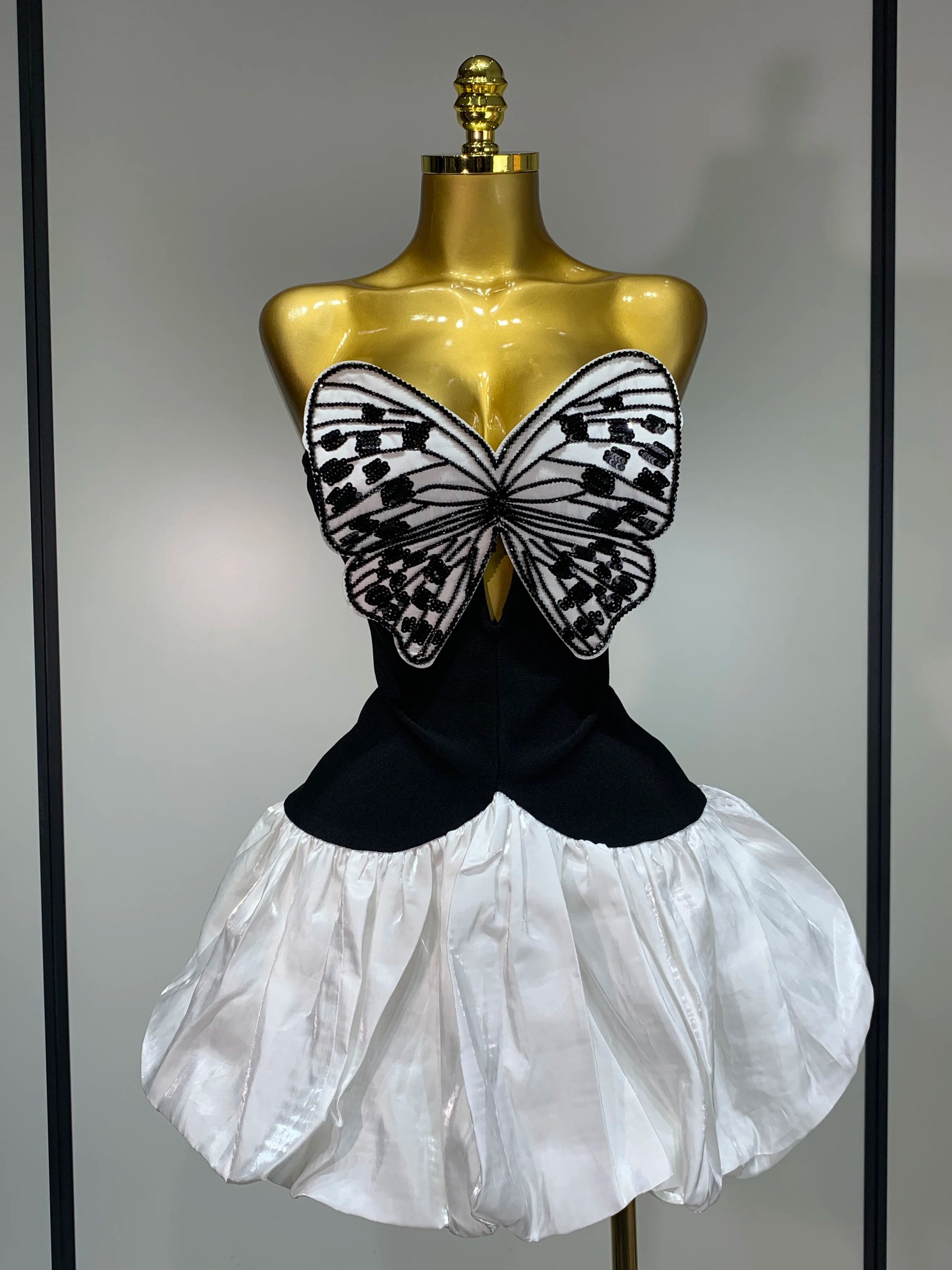 Elegant Evening Party Bandage Dress Sexy Backless Butterfly Sequin Designer Women Luxury Birthday Celebrity Fashion Show Dresses