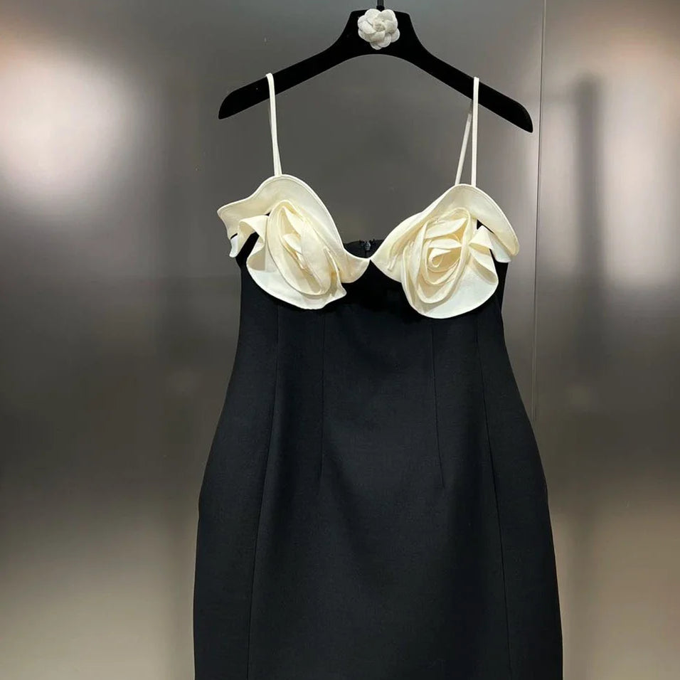 PREPOMP Spring New Arrival Sleeveless Petals Appliques Design Contrast Color Slim Waist Short Dress Women GM986