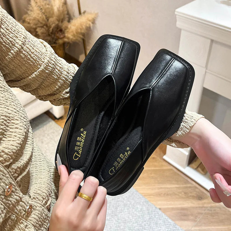 spring women's outerwear shoes Square toe design Mary Jane shoes Women's casual low-heeled shoes Work boat shoes 41-43