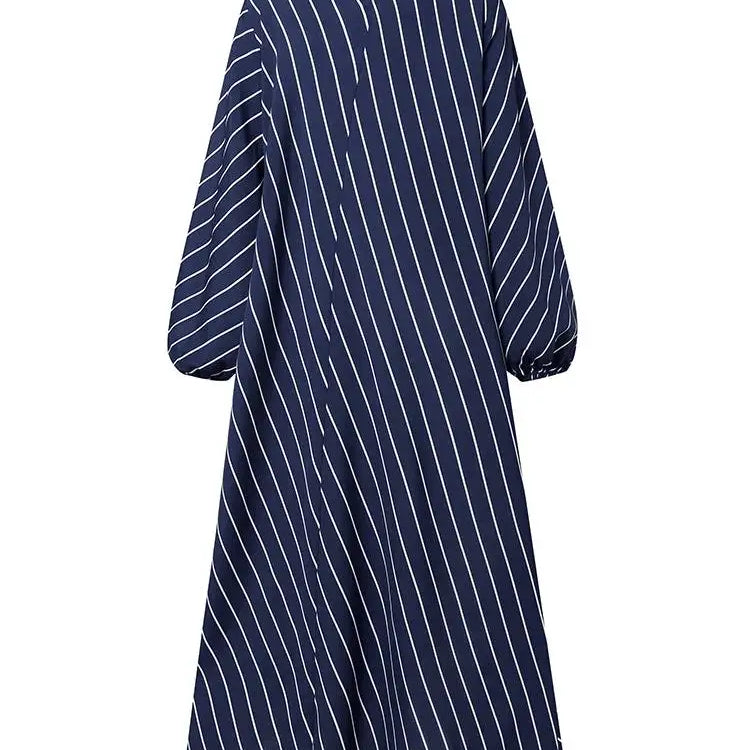 Plus Size 5XL Elegant Striped Maxi Dress Women High Neck Elegant Long Sundress Long Puff Sleeve Printed Vestidos