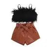Listenwind 2-7Y Kids Children Girls Clothes Set Vest Tops Pu Leather Bow Shorts Summer Outfits B