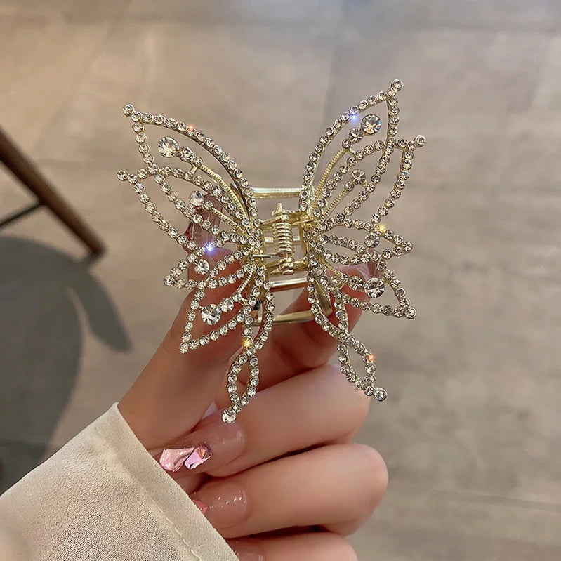 1Piece Butterfly Scrunchy Clip Hair Accessory Back Of The Head Plate Hair Clip Elegant Temperament Pearl Rhinestone Advanced Se Size fits all Golden Rhinestones