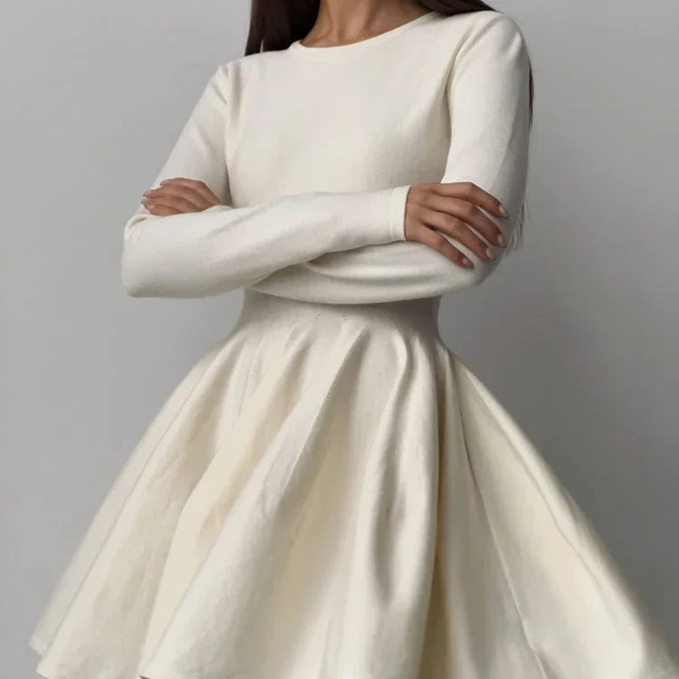 Elegant Solid Knit Dress Women Autumn Winter Casual Long Sleeve A-line Evening Dresses Female Korean Sexy Mini Dress