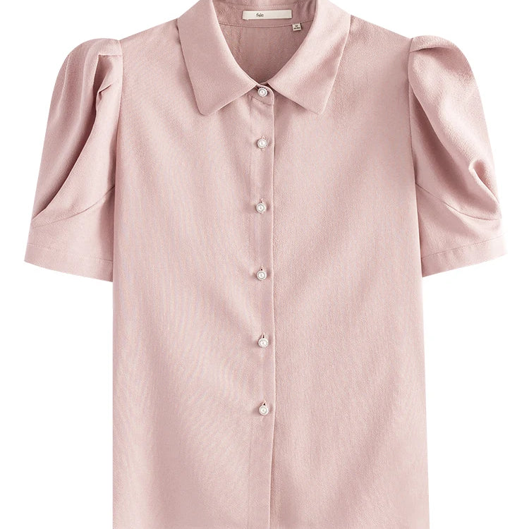 French Court Style Women Shirts Puff-sleeved Short Sleeve Elegant Vintage Casual Female Blouses Tops