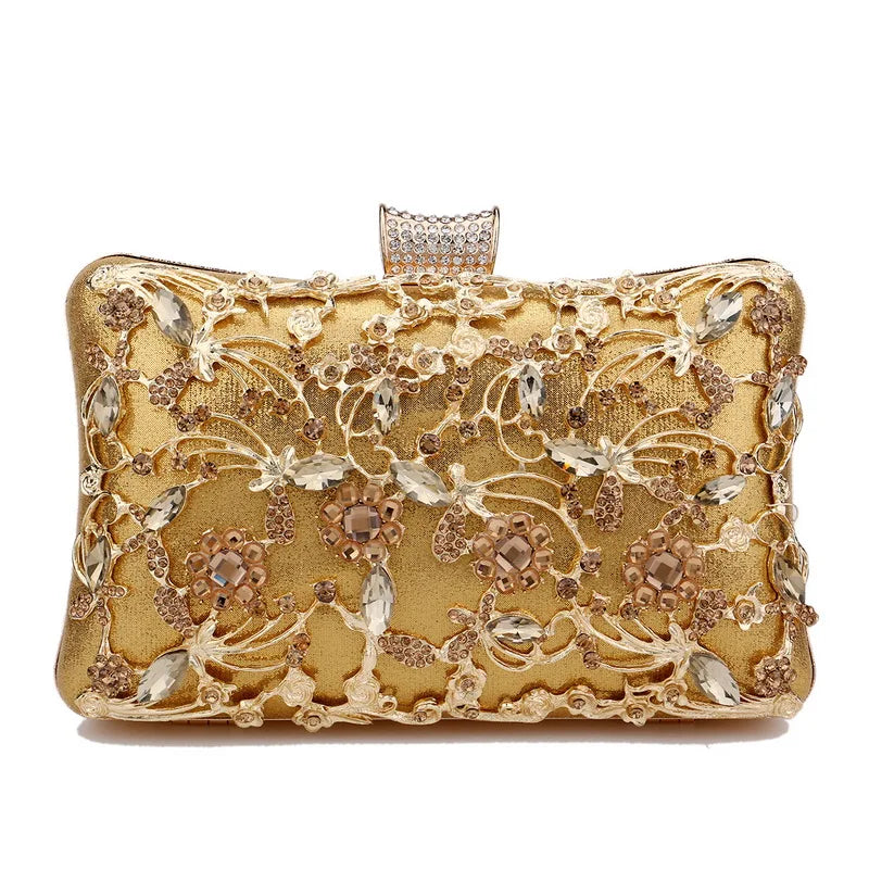 Rhinestones Women Bags Hollow Out Style Fashion Evening Bags Chain Shoulder Handbags Party Wedding Day Clutch Purse YM3106 hard gold