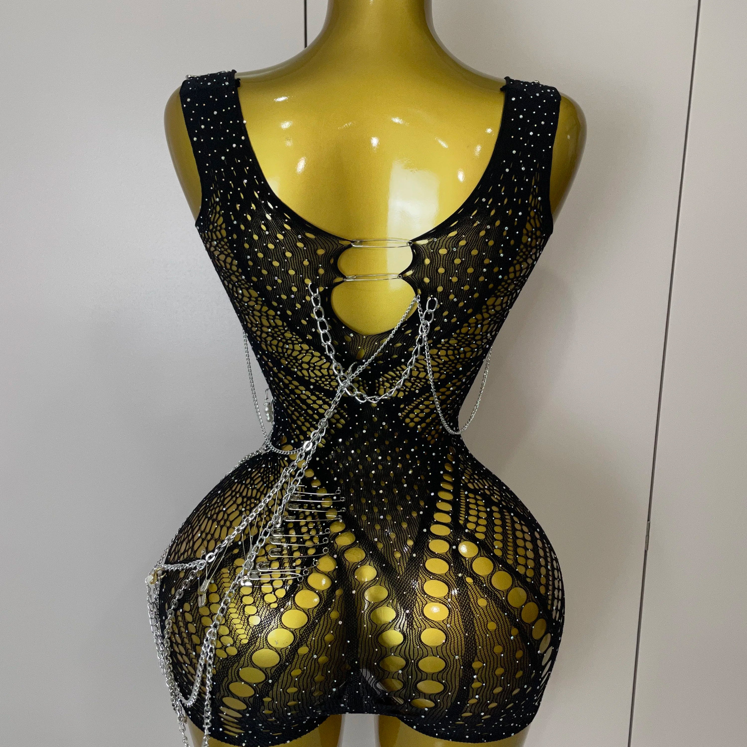 Body feminino sexy transparente preto com bainha de alfinete, minivestido para festa de aniversário, boate, cantora, dançarina, traje de apresentação