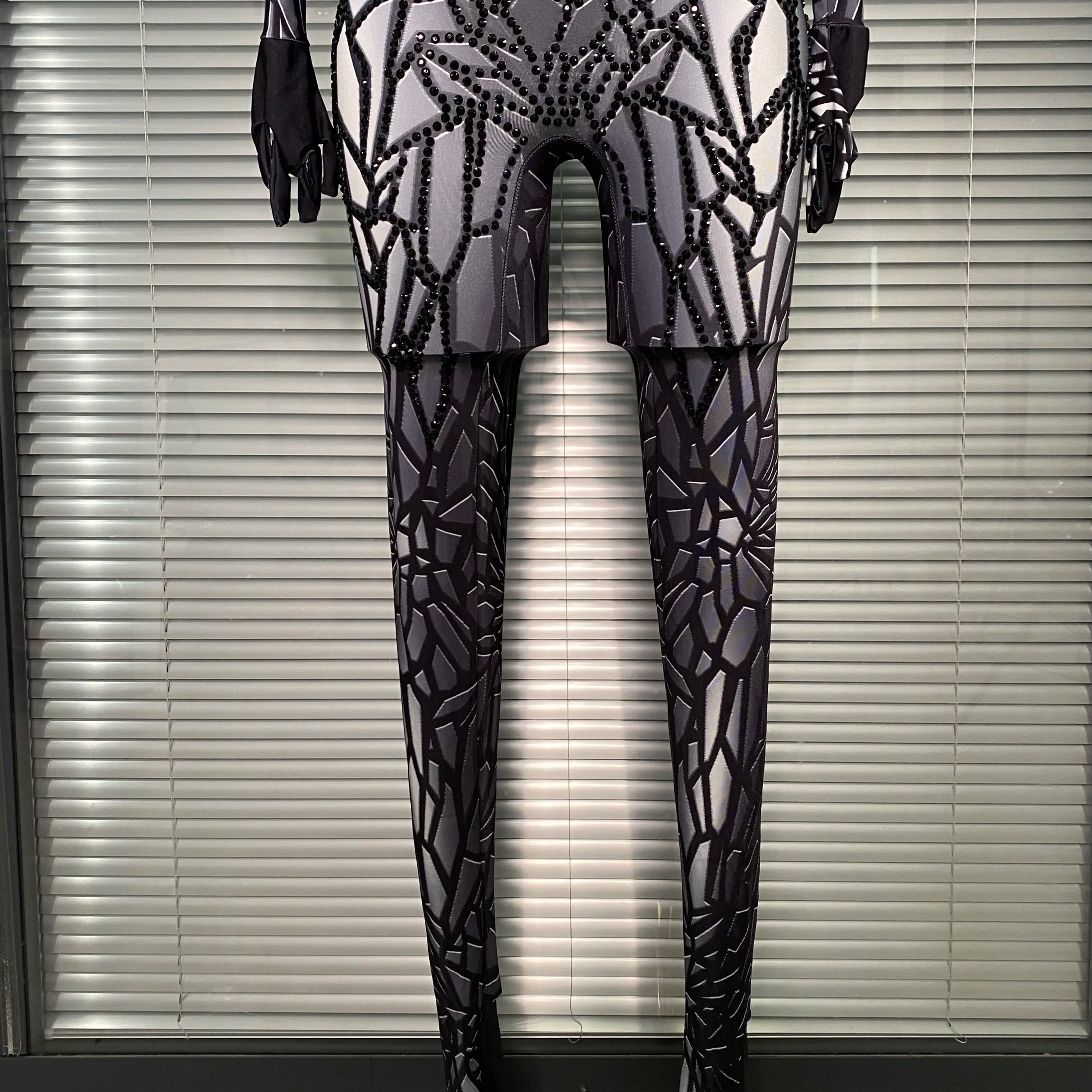 Women Sexy Black Y2K Crystal Jumpsuit Celebrity Designer Stretchy Mesh Singer Dancer Stage Night Club Rompers