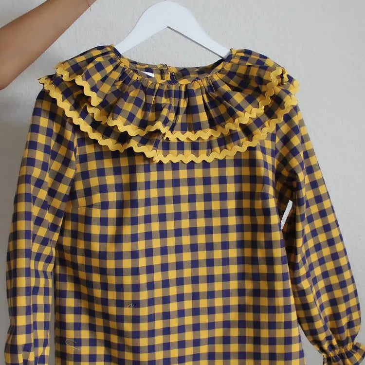Spring Women Green Plaid Print Puff Sleeve T Shirt Elegant Casual Loose Ruffles O Neck Tops New Female Commute Streetwear As show 2